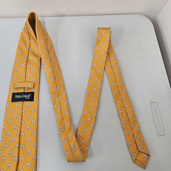 Pineda Covalin Mexico Mens Orange Silk Tie, Abstract Sphere Pattern - Picture 6 of 9